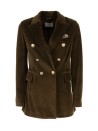 Women's Brown Double Breasted Velvet Jacket