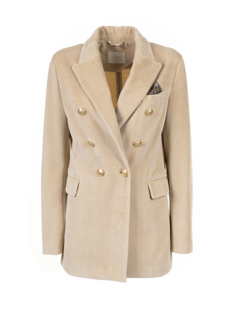 Giacca doppiopetto donna beige in velluto