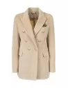 Beige Velvet Double Breasted Jacket for Women