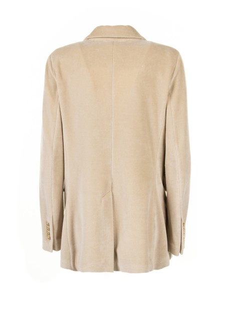 Beige Velvet Double Breasted Jacket for Women 2