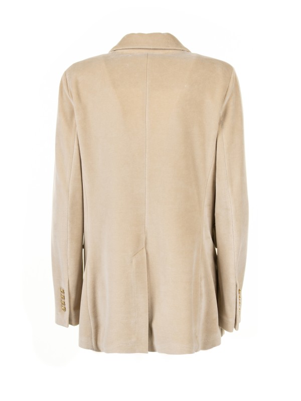 Beige Velvet Double Breasted Jacket for Women