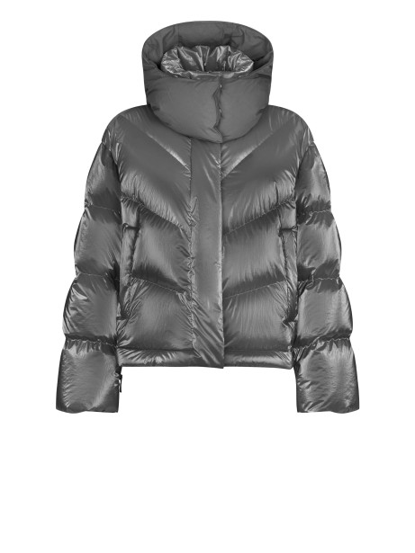 Women's Grey Quilted Down Jacket with Hood