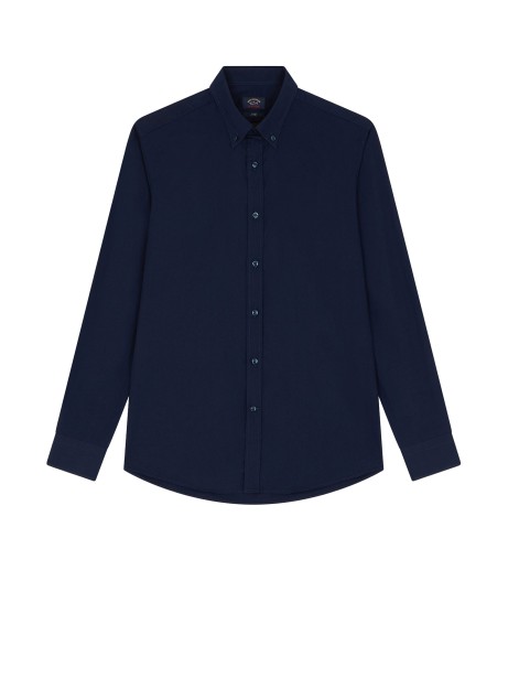 Blue Poplin Shirt with Logo