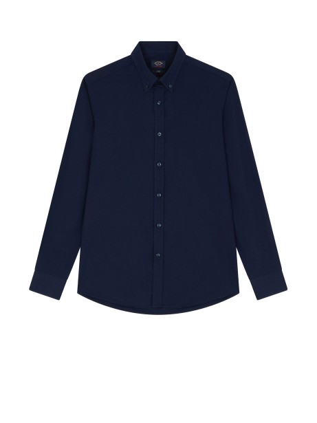 Blue Poplin Shirt with Logo
