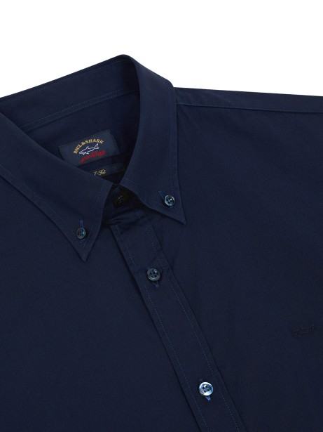 Camicia blu in popeline con logo 2