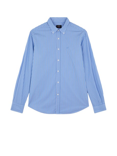 Striped Poplin Shirt with Logo