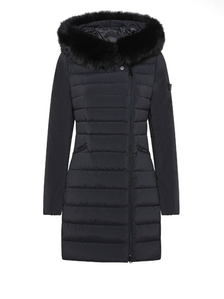 Seriola slim down jacket in black with fur