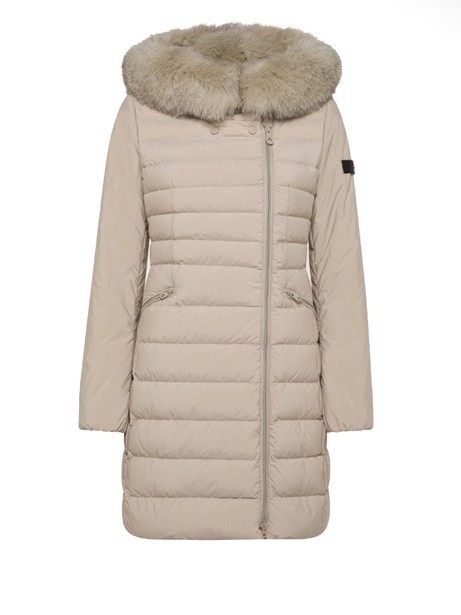 Seriola slim beige down jacket with fur