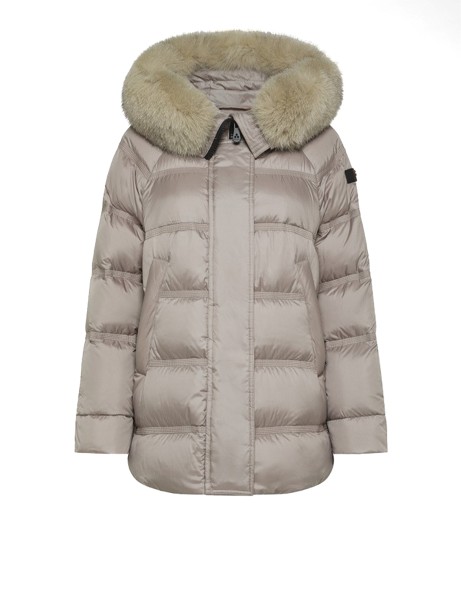 Takan beige puffer jacket with fur hood