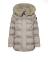 Piumino puffer Takan beige con cappuccio in pelliccia