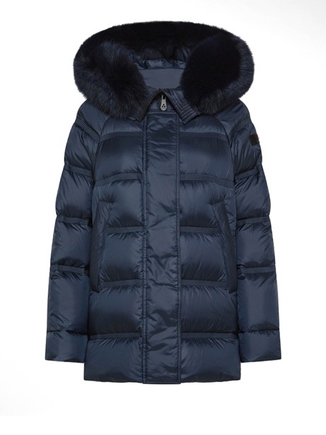 Takan blue puffer jacket with fur hood