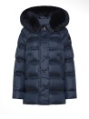 Piumino puffer Takan blu con cappuccio in pelliccia