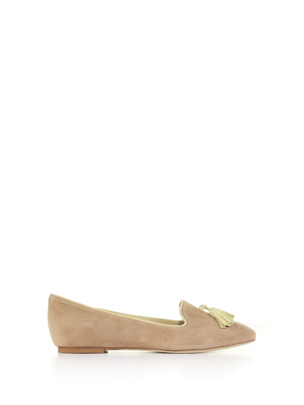 Ballerina in pelle scamosciata con nappine Ballerina in pelle scamosciata con nappine