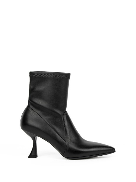 Black Stretch Leather Ankle Boot