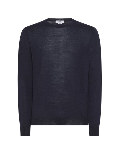 Navy Blue Merino Wool Crewneck Sweater