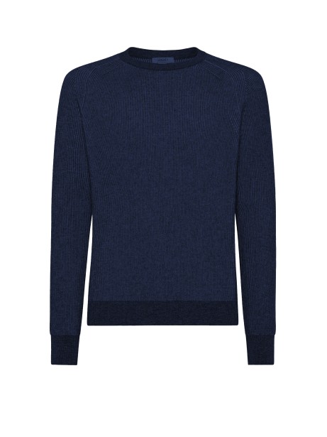 Blue Crewneck Sweater with English Rib