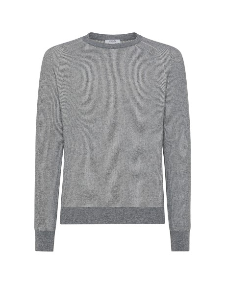 Grey Crewneck Sweater with English Rib