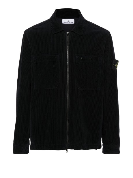 Ribbed Zip Up Shirt Jacket with Logo