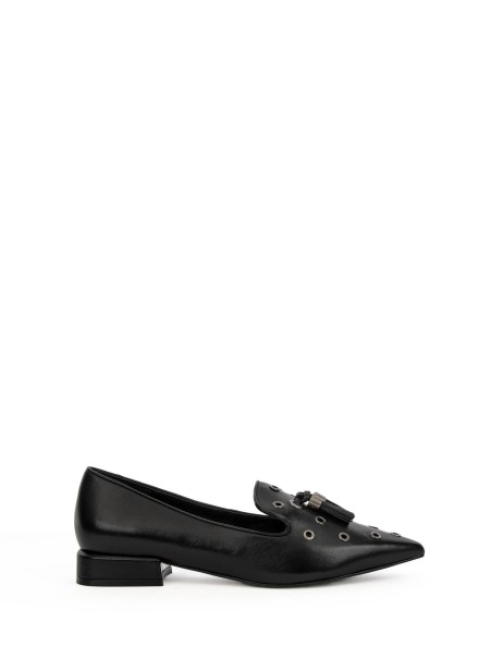 Ballerina nera in pelle con nappine Ballerina nera in pelle con nappine