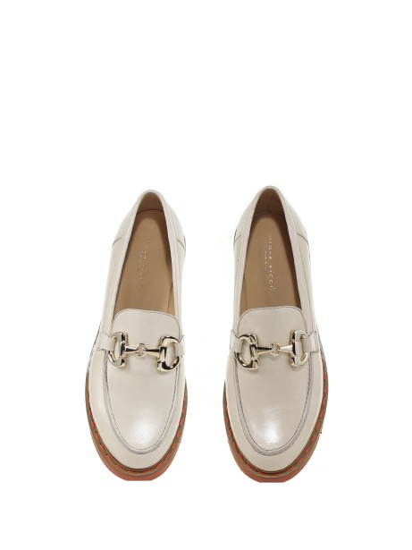 Ivory nappa leather loafer with horsebit detail
