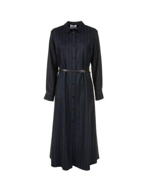 Long blue shirt dress with belt