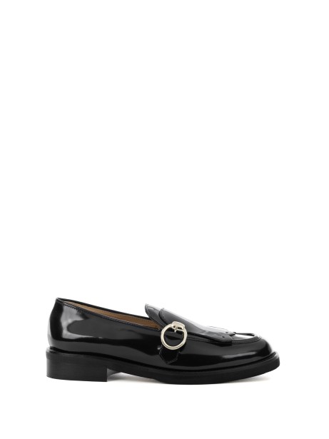 Black leather moccasin with fringe Black leather moccasin with fringe