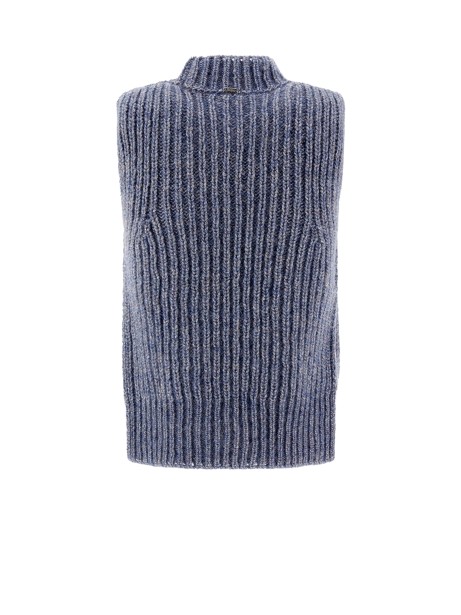 Gilet in maglia di alpaca avio