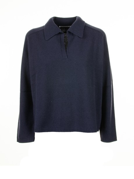 blue polo shirt in merino wool