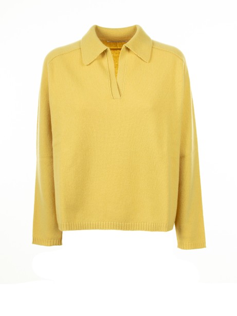 Yellow polo shirt in merino wool