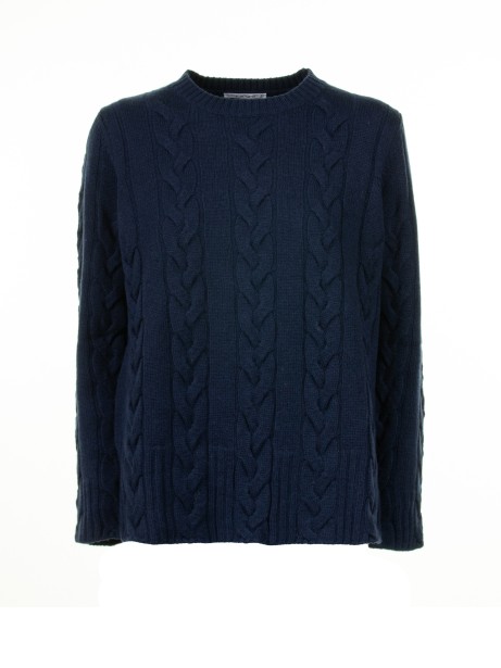 Maglia girocollo blu navy treccia