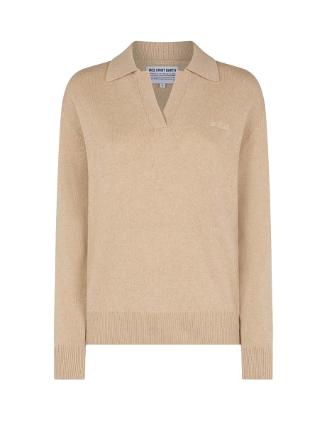 Beige Polo Collar Sweater