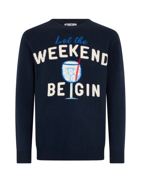 Men's Blue Crewneck Sweater "Weekend Begin"