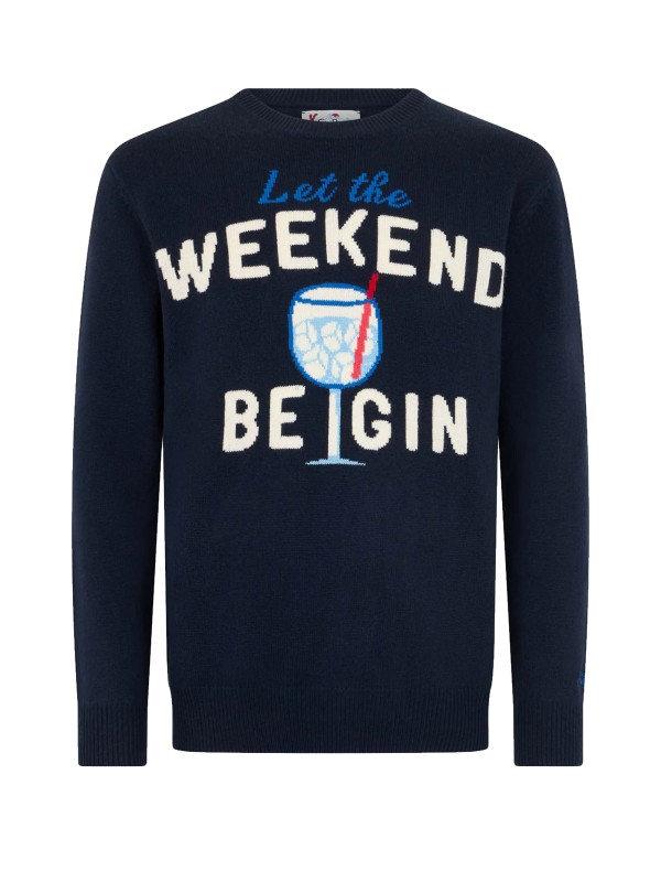 Maglia girocollo blu uomo "Weekend begin" Maglia girocollo blu uomo "Weekend begin"