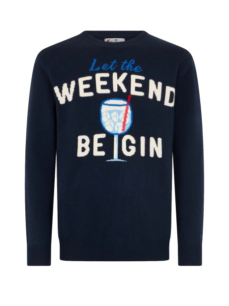 Maglia girocollo blu uomo "Weekend begin" Maglia girocollo blu uomo "Weekend begin"