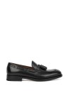 Black leather moccasin with tassels