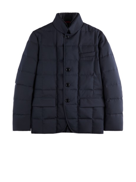 Men's Quilted Down Jacket Blue with Buttons