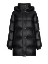 Women's long black quilted down jacket with buttons