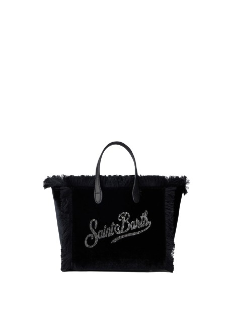 Borsa a mano Mini Vanity in velluto nero con strass