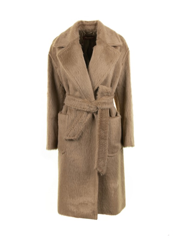 Long coat in alpaca and wool blend with belt