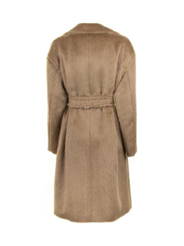 Long coat in alpaca and wool blend with belt