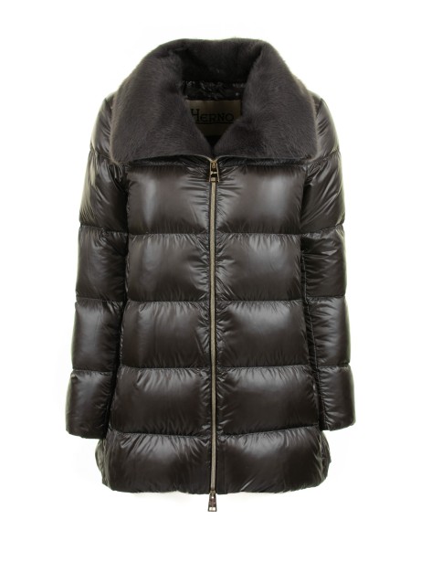 Women's Quilted Down Jacket with Eco Fur