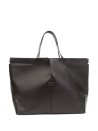 Medium Folio Shopping Bag in Black Leather