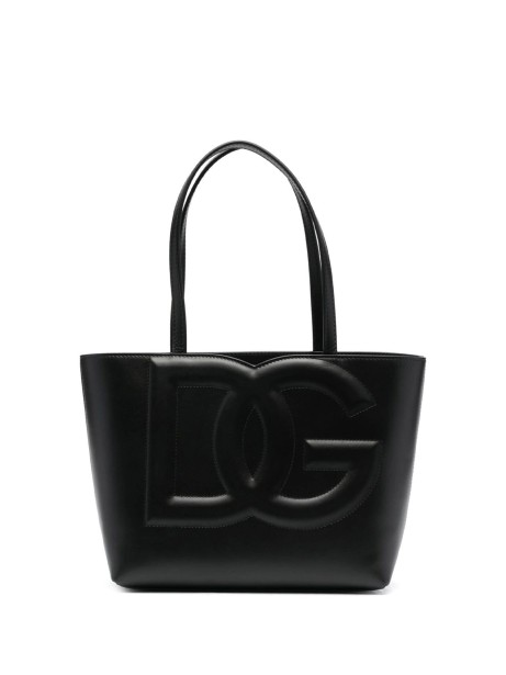 Black Leather Small Logo Shopping Bag