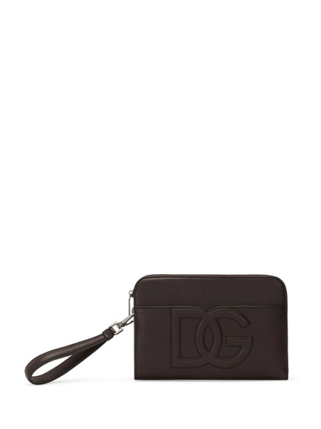 Pouch media in pelle  con zip cursore logato Pouch media in pelle  con zip cursore logato