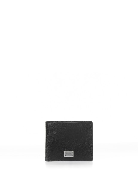 Black leather wallet with logo plaque