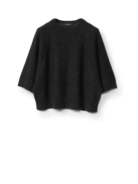 Black crewneck sweater over