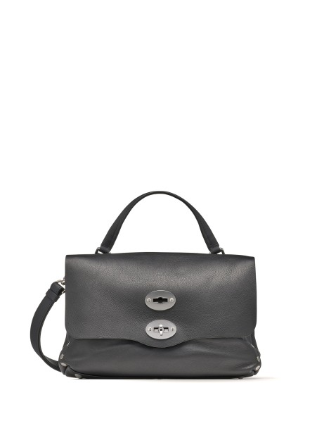 Black Piuma Postina Bag in Leather with Shoulder Strap