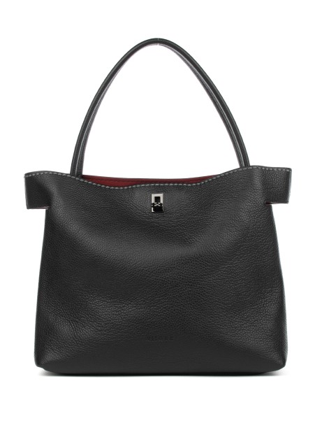 Black leather shopping bag