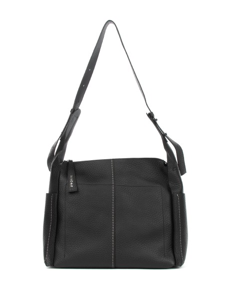 Black Hammered Leather Shoulder Bag