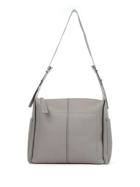 Grey Hammered Leather Shoulder Bag